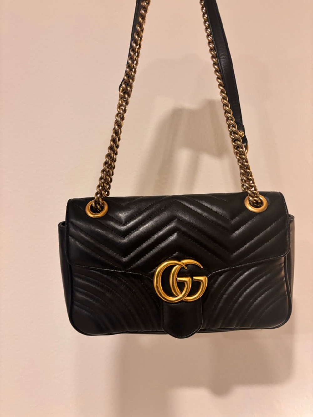 Gucci Black Quilted GG Shoulder Bag with Gold Hardware